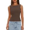 imageDarong Womens High Neck Tank Top Sleeveless Double Lined Basic Tops Going Out Casual Tank ShirtsCoffee