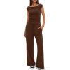imageDarong Women 2 Piece Lounge Set Cap Sleeve Boat Neck Top Wide Leg Pants Set Summer Outfit Two Piece Mathing SetCoffee29 Inseam