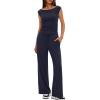 imageDarong Women 2 Piece Lounge Set Cap Sleeve Boat Neck Top Wide Leg Pants Set Summer Outfit Two Piece Mathing SetDark Blue29 Inseam