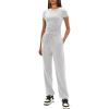 imageDarong Womens 2 Piece Outfit Sets Short Sleeve Crew Neck T Shirts with Jogger Pants Active Tracksuit Lounge SetWhite Grey31 Inseam