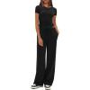 imageDarong Womens 2 Piece Outfits Casual Short Sleeve Pullover Tops and Wide Leg Pants Tracksuits Lounge Sets Trendy ClothesBlack31 Inseam