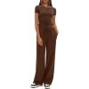 imageDarong Womens 2 Piece Outfits Casual Short Sleeve Pullover Tops and Wide Leg Pants Tracksuits Lounge Sets Trendy ClothesCoffee31 Inseam