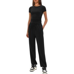 imageDarong Womens 2 Piece Outfit Sets Short Sleeve Crew Neck T Shirts with Jogger Pants Active Tracksuit Lounge SetBlack29 Inseam