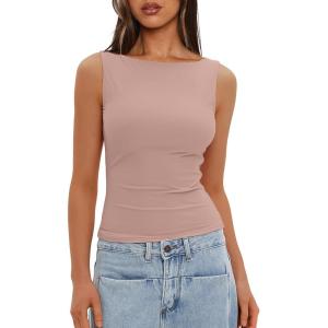 imageDarong Womens High Neck Tank Top Sleeveless Double Lined Basic Tops Going Out Casual Tank ShirtsLight Pink