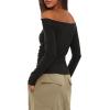 imageDarong Women Off Shoulder Shirts Long Sleeve Ruched Going Out Tops Trendy Slim Fit Fall Blouses Y2K TopsBlack