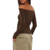 imageDarong Women Off Shoulder Shirts Long Sleeve Ruched Going Out Tops Trendy Slim Fit Fall Blouses Y2K TopsCoffee