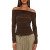 imageDarong Women Off Shoulder Shirts Long Sleeve Ruched Going Out Tops Trendy Slim Fit Fall Blouses Y2K TopsCoffee