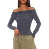 imageDarong Women Off Shoulder Shirts Long Sleeve Ruched Going Out Tops Trendy Slim Fit Fall Blouses Y2K TopsGrey