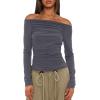 imageDarong Women Off Shoulder Shirts Long Sleeve Ruched Going Out Tops Trendy Slim Fit Fall Blouses Y2K TopsGrey