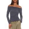 imageDarong Women Off Shoulder Shirts Long Sleeve Ruched Going Out Tops Trendy Slim Fit Fall Blouses Y2K TopsGrey