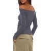 imageDarong Women Off Shoulder Shirts Long Sleeve Ruched Going Out Tops Trendy Slim Fit Fall Blouses Y2K TopsGrey
