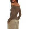 imageDarong Women Off Shoulder Shirts Long Sleeve Ruched Going Out Tops Trendy Slim Fit Fall Blouses Y2K TopsKhaki