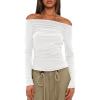 imageDarong Women Off Shoulder Shirts Long Sleeve Ruched Going Out Tops Trendy Slim Fit Fall Blouses Y2K TopsWhite