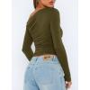imageDarong Womens Casual Long Sleeve Boat Neck Off Shoulder Slim Fit Crop Top Going Out Blouses Y2K Tight ShirtsArmy Green