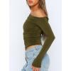 imageDarong Womens Casual Long Sleeve Boat Neck Off Shoulder Slim Fit Crop Top Going Out Blouses Y2K Tight ShirtsArmy Green