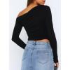 imageDarong Womens Casual Long Sleeve Boat Neck Off Shoulder Slim Fit Crop Top Going Out Blouses Y2K Tight ShirtsBlack