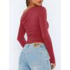 imageDarong Womens Casual Long Sleeve Boat Neck Off Shoulder Slim Fit Crop Top Going Out Blouses Y2K Tight ShirtsBrick Red