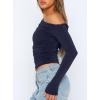 imageDarong Womens Casual Long Sleeve Boat Neck Off Shoulder Slim Fit Crop Top Going Out Blouses Y2K Tight ShirtsDark Blue