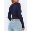imageDarong Womens Casual Long Sleeve Boat Neck Off Shoulder Slim Fit Crop Top Going Out Blouses Y2K Tight ShirtsDark Blue