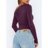 imageDarong Womens Casual Long Sleeve Boat Neck Off Shoulder Slim Fit Crop Top Going Out Blouses Y2K Tight ShirtsDark Purple
