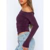 imageDarong Womens Casual Long Sleeve Boat Neck Off Shoulder Slim Fit Crop Top Going Out Blouses Y2K Tight ShirtsDark Purple
