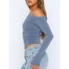 imageDarong Womens Casual Long Sleeve Boat Neck Off Shoulder Slim Fit Crop Top Going Out Blouses Y2K Tight ShirtsGrey Blue