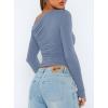 imageDarong Womens Casual Long Sleeve Boat Neck Off Shoulder Slim Fit Crop Top Going Out Blouses Y2K Tight ShirtsGrey Blue