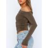imageDarong Womens Casual Long Sleeve Boat Neck Off Shoulder Slim Fit Crop Top Going Out Blouses Y2K Tight ShirtsKhaki