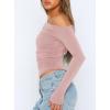 imageDarong Womens Casual Long Sleeve Boat Neck Off Shoulder Slim Fit Crop Top Going Out Blouses Y2K Tight ShirtsLight Pink