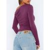 imageDarong Womens Casual Long Sleeve Boat Neck Off Shoulder Slim Fit Crop Top Going Out Blouses Y2K Tight ShirtsPurple Red