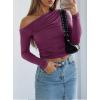 imageDarong Womens Casual Long Sleeve Boat Neck Off Shoulder Slim Fit Crop Top Going Out Blouses Y2K Tight ShirtsPurple Red