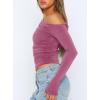 imageDarong Womens Casual Long Sleeve Boat Neck Off Shoulder Slim Fit Crop Top Going Out Blouses Y2K Tight ShirtsRaspberry Pink