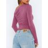 imageDarong Womens Casual Long Sleeve Boat Neck Off Shoulder Slim Fit Crop Top Going Out Blouses Y2K Tight ShirtsRaspberry Pink