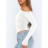 imageDarong Womens Casual Long Sleeve Boat Neck Off Shoulder Slim Fit Crop Top Going Out Blouses Y2K Tight ShirtsWhite