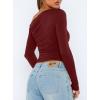 imageDarong Womens Casual Long Sleeve Boat Neck Off Shoulder Slim Fit Crop Top Going Out Blouses Y2K Tight ShirtsWine Red