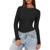 imageDarong Womens Long Sleeve Bodysuits Crew Neck Body Suits 2024 Basic One Piece Bodysuit TopsBlack