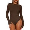 imageDarong Womens Long Sleeve Bodysuits Crew Neck Body Suits 2024 Basic One Piece Bodysuit TopsCoffee