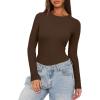 imageDarong Womens Long Sleeve Bodysuits Crew Neck Body Suits 2024 Basic One Piece Bodysuit TopsCoffee