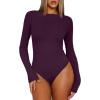 imageDarong Womens Long Sleeve Bodysuits Crew Neck Body Suits 2024 Basic One Piece Bodysuit TopsDark Purple