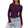 imageDarong Womens Long Sleeve Bodysuits Crew Neck Body Suits 2024 Basic One Piece Bodysuit TopsDark Purple
