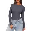 imageDarong Womens Long Sleeve Bodysuits Crew Neck Body Suits 2024 Basic One Piece Bodysuit TopsGrey