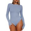 imageDarong Womens Long Sleeve Bodysuits Crew Neck Body Suits 2024 Basic One Piece Bodysuit TopsGrey Blue