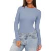 imageDarong Womens Long Sleeve Bodysuits Crew Neck Body Suits 2024 Basic One Piece Bodysuit TopsGrey Blue