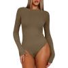 imageDarong Womens Long Sleeve Bodysuits Crew Neck Body Suits 2024 Basic One Piece Bodysuit TopsKhaki