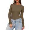 imageDarong Womens Long Sleeve Bodysuits Crew Neck Body Suits 2024 Basic One Piece Bodysuit TopsKhaki