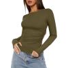 imageDarong Womens Long Sleeve Crew Neck Shirts Fall Basic Casual Ruched Side Slim Fit T Shirts Tee TopsArmy Green