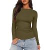 imageDarong Womens Long Sleeve Crew Neck Shirts Fall Basic Casual Ruched Side Slim Fit T Shirts Tee TopsArmy Green