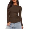 imageDarong Womens Long Sleeve Crew Neck Shirts Fall Basic Casual Ruched Side Slim Fit T Shirts Tee TopsCoffee