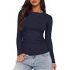 imageDarong Womens Long Sleeve Crew Neck Shirts Fall Basic Casual Ruched Side Slim Fit T Shirts Tee TopsDark Blue