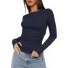 imageDarong Womens Long Sleeve Crew Neck Shirts Fall Basic Casual Ruched Side Slim Fit T Shirts Tee TopsDark Blue